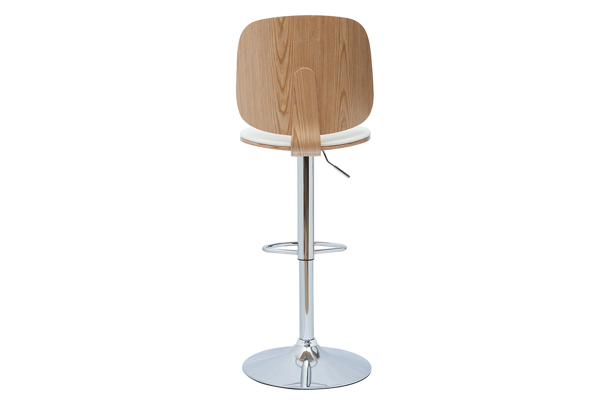 Tabouret de bar ajustable design blanc et bois clair BECK