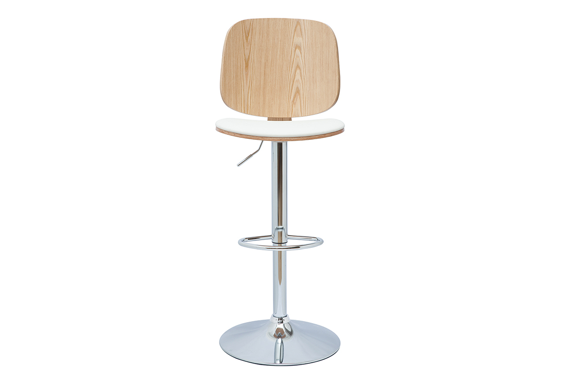 Tabouret de bar ajustable design blanc et bois clair BECK