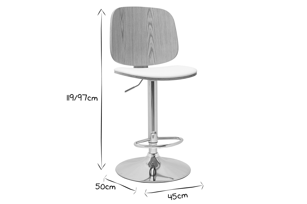 Tabouret de bar ajustable design blanc et bois clair BECK