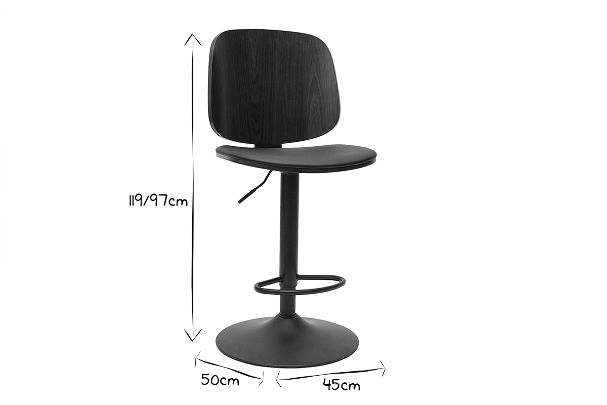 Tabouret de bar ajustable noir et noyer BECK