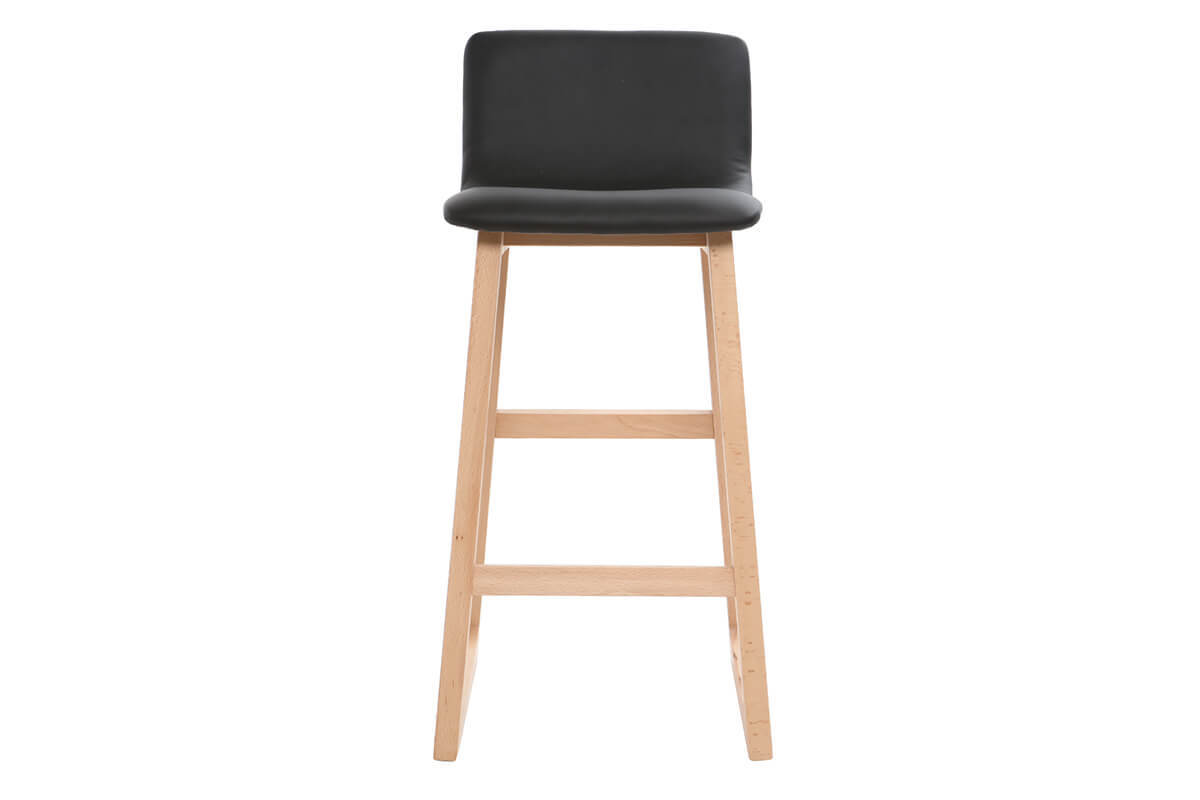 Tabouret de bar bois clair et PU noir 65cm lot de 2 OSAKA