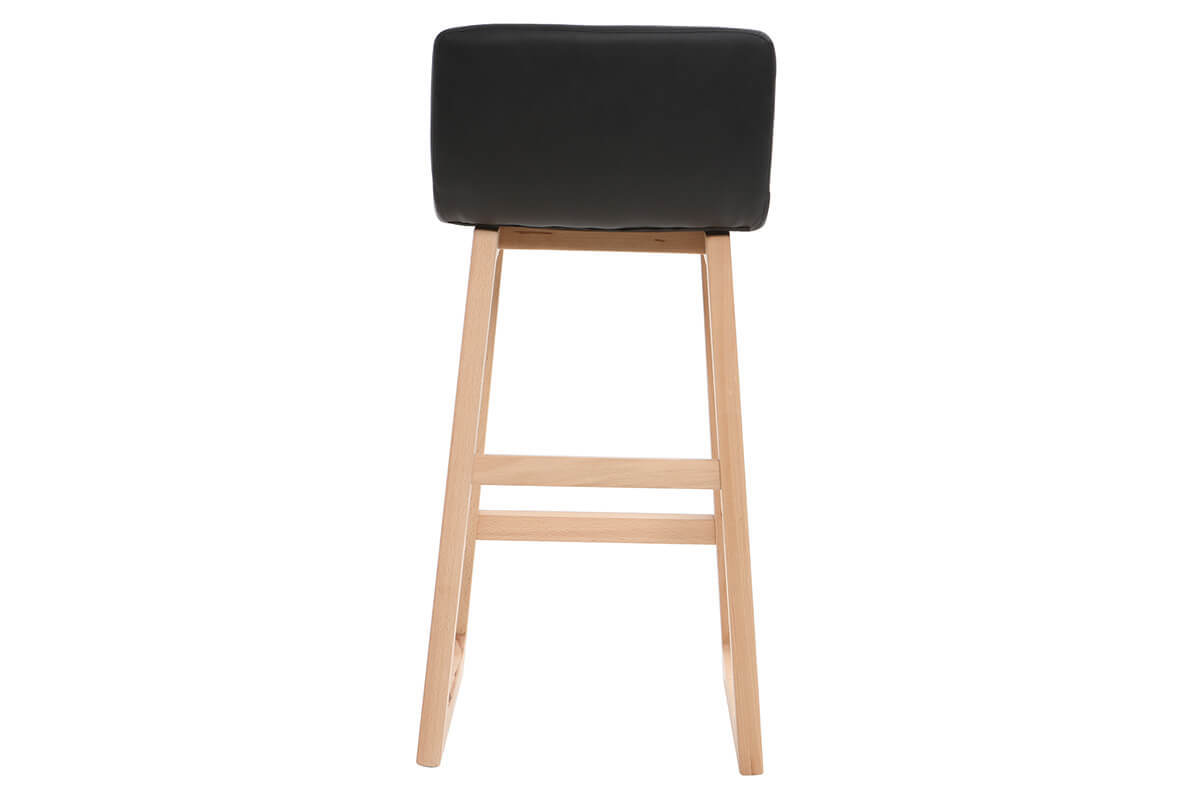 Tabouret de bar bois clair et PU noir 65cm lot de 2 OSAKA