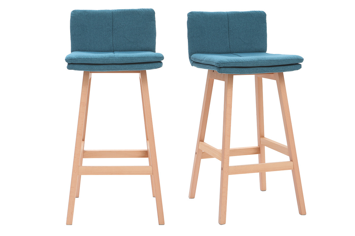 Tabouret de bar bois et bleu canard  65 cm (lot de 2) JOAN