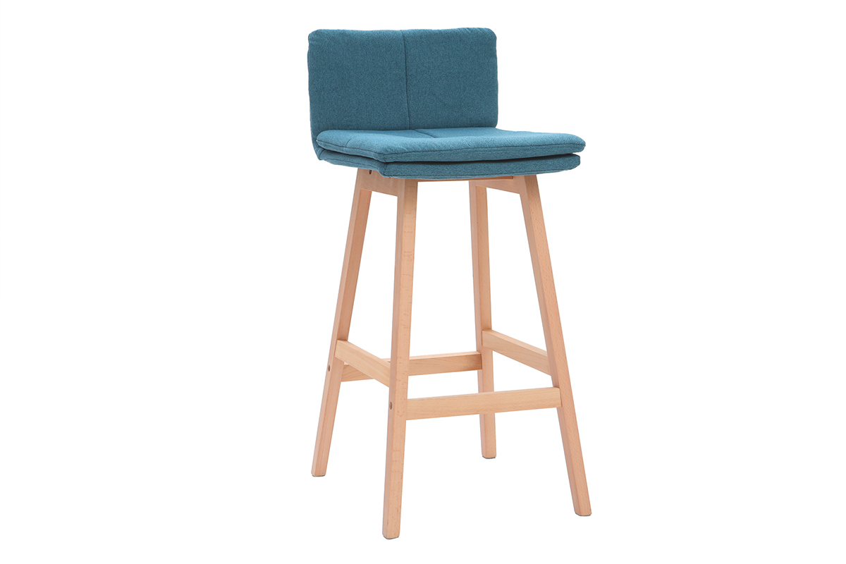 Tabouret de bar bois et bleu canard  65 cm (lot de 2) JOAN