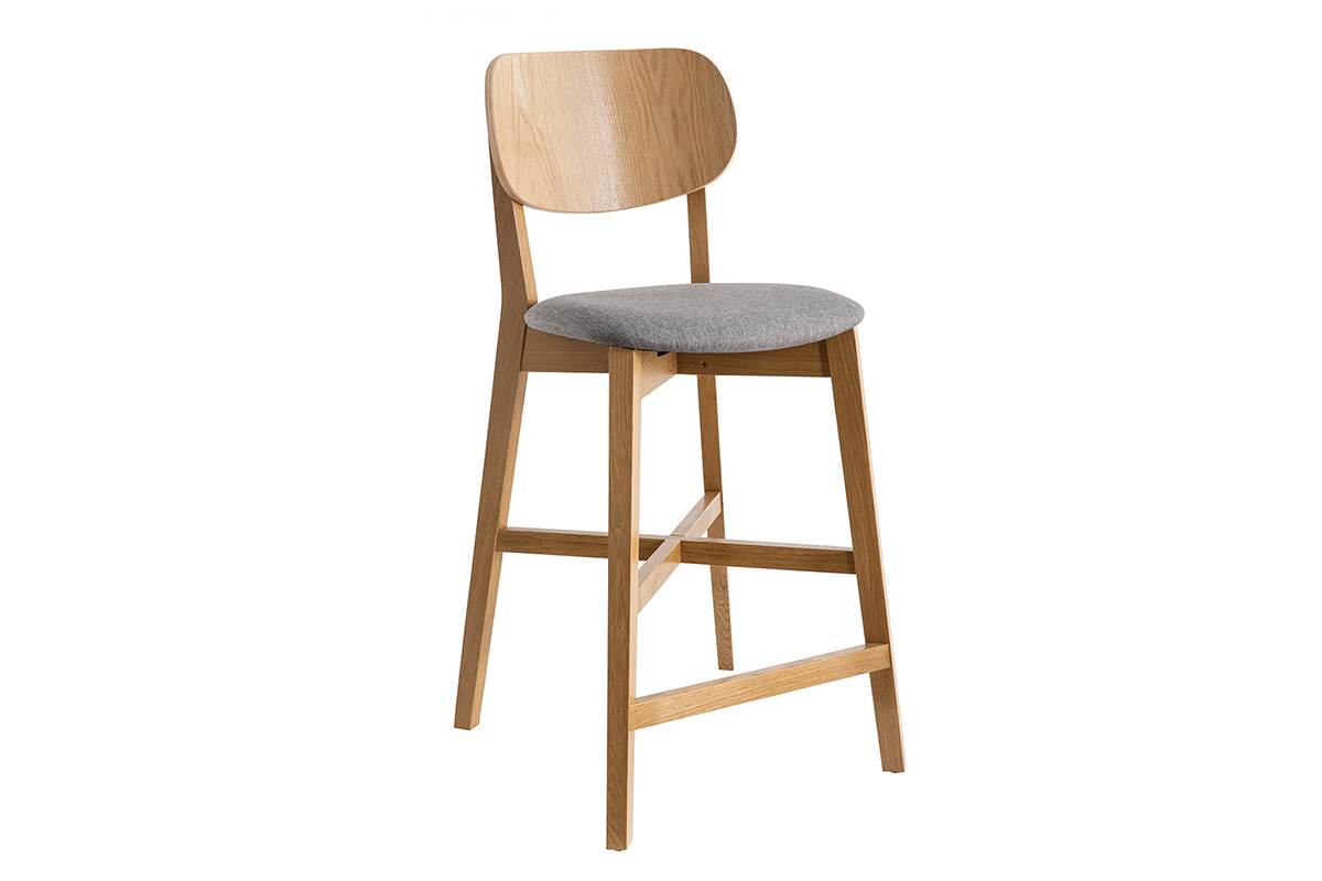 Tabouret de bar chne et assise gris chin H65 cm LUCIA