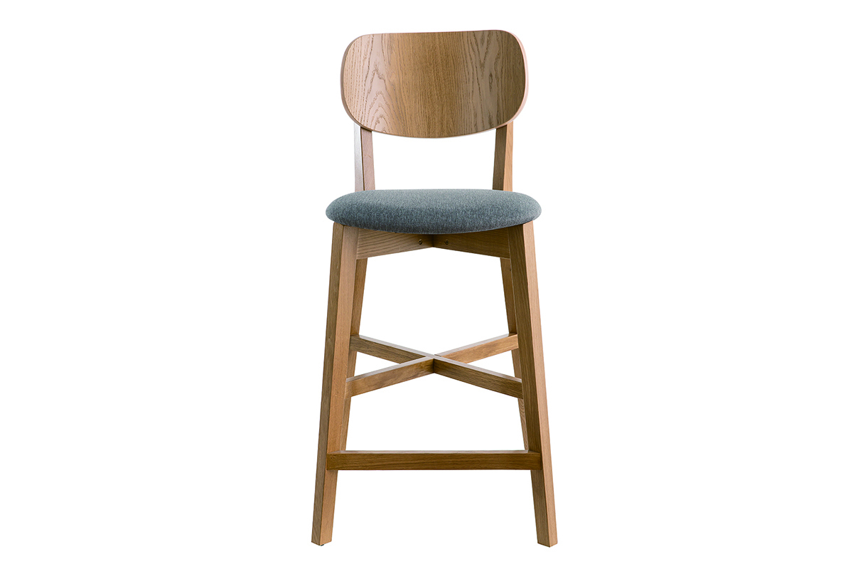 Tabouret de bar chne et assise gris chin H65 cm LUCIA