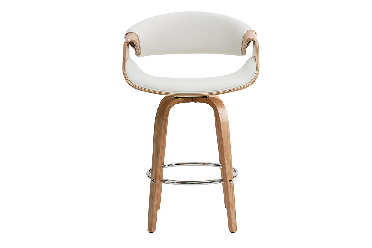 Tabouret de bar design blanc et bois clair 65 cm ARAMIS