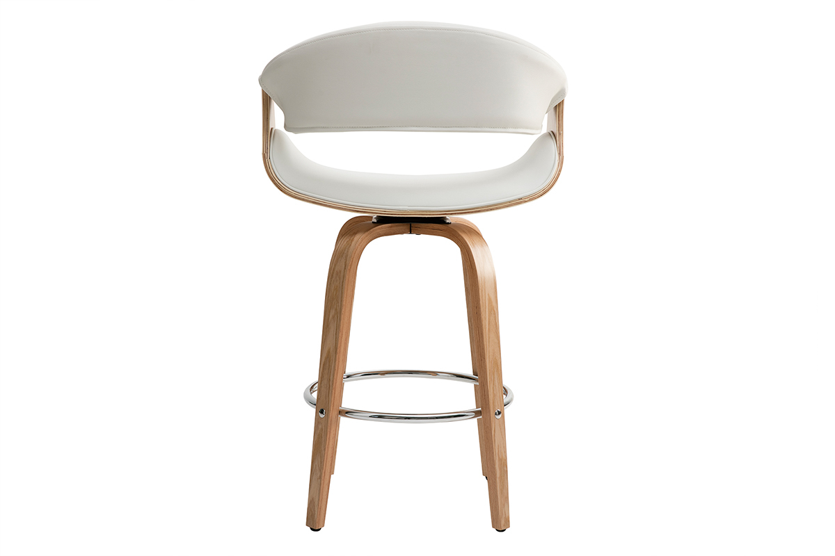 Tabouret de bar design blanc et bois clair 65 cm ARAMIS