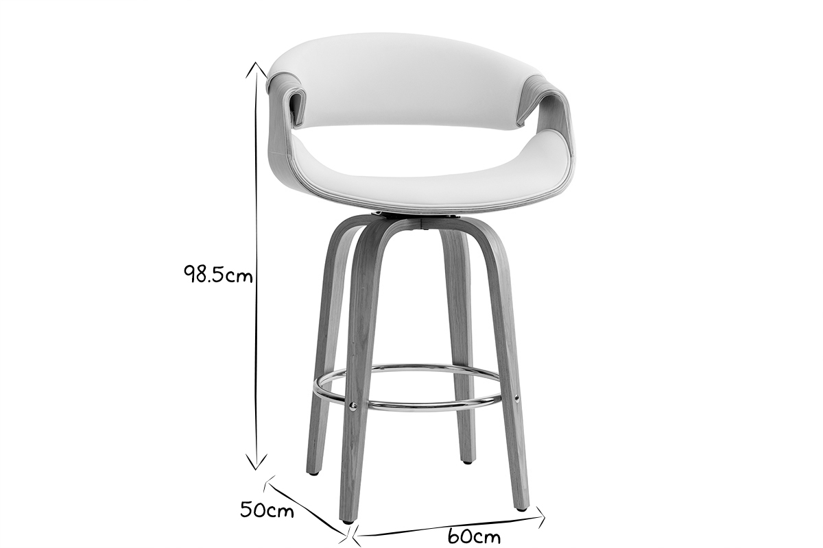 Tabouret de bar design blanc et bois clair 65 cm ARAMIS