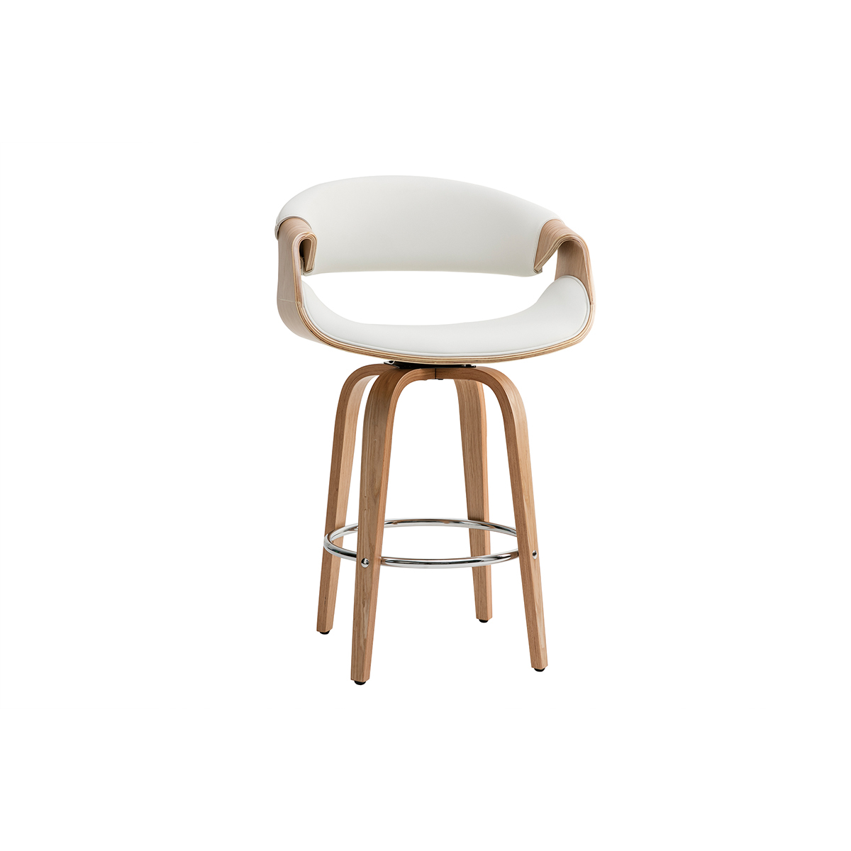 Tabouret de bar design blanc et bois clair 65 cm ARAMIS