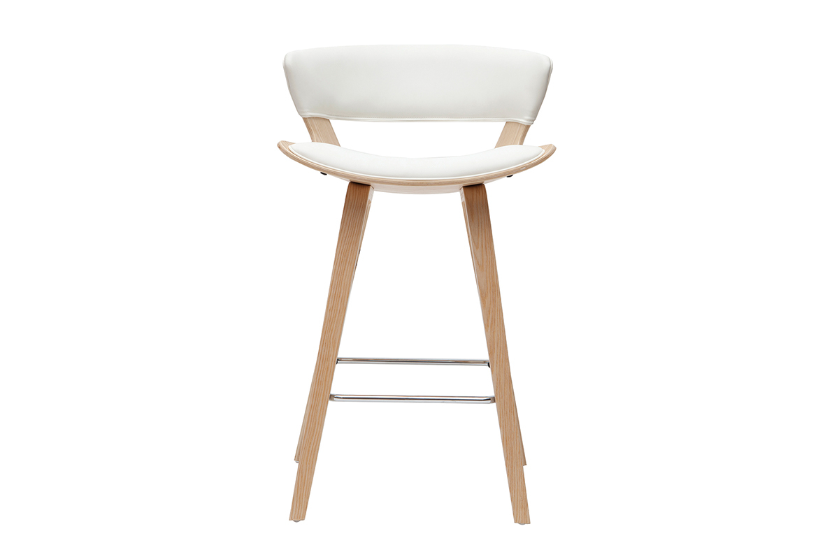 Tabouret de bar design blanc et bois clair H65 cm SYRAH