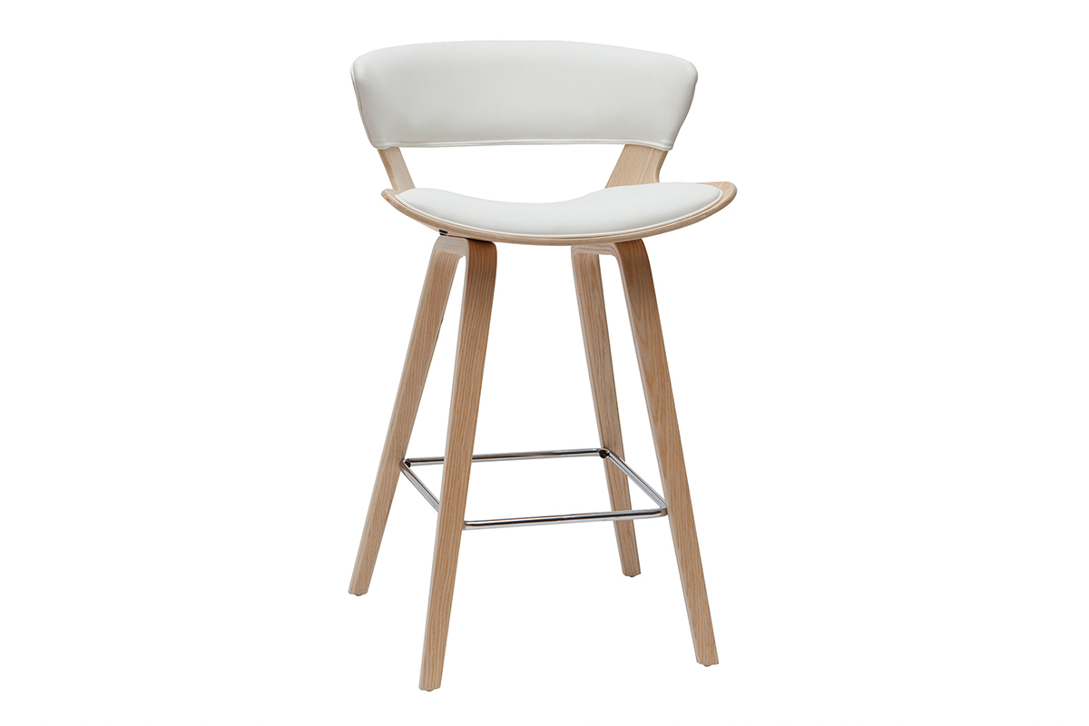 Tabouret de bar design blanc et bois clair H65 cm SYRAH