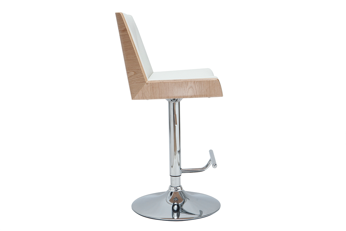 Tabouret de bar design blanc et bois clair MELKIOR