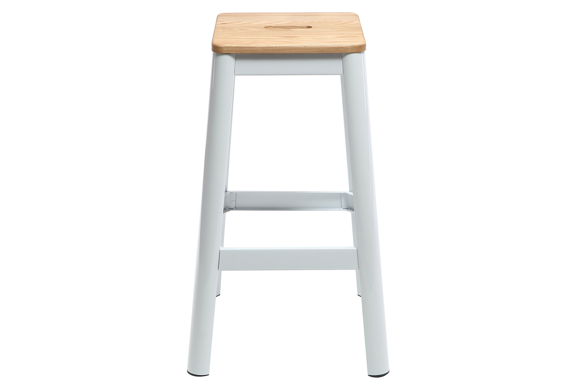 Tabouret de bar design blanc et bois H75 cm NICK