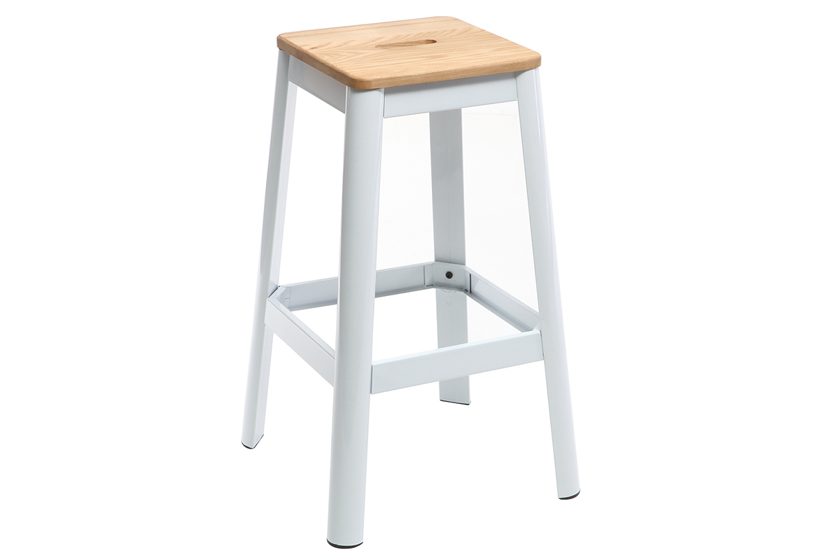 Tabouret de bar design blanc et bois H75 cm NICK