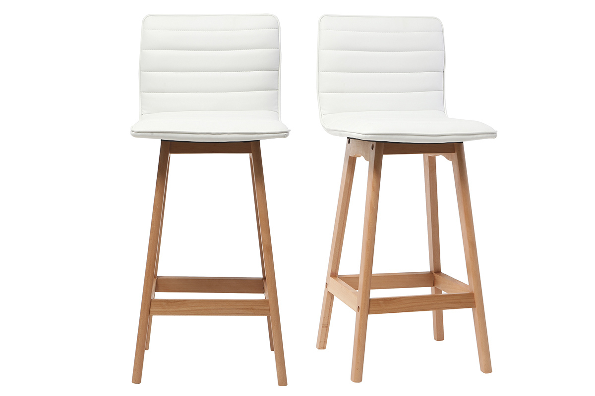 Tabouret de bar design bois et blanc 65 cm (lot de 2) EMMA