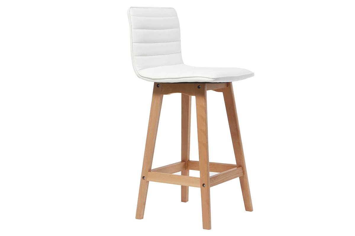 Tabouret de bar design bois et blanc 65 cm (lot de 2) EMMA