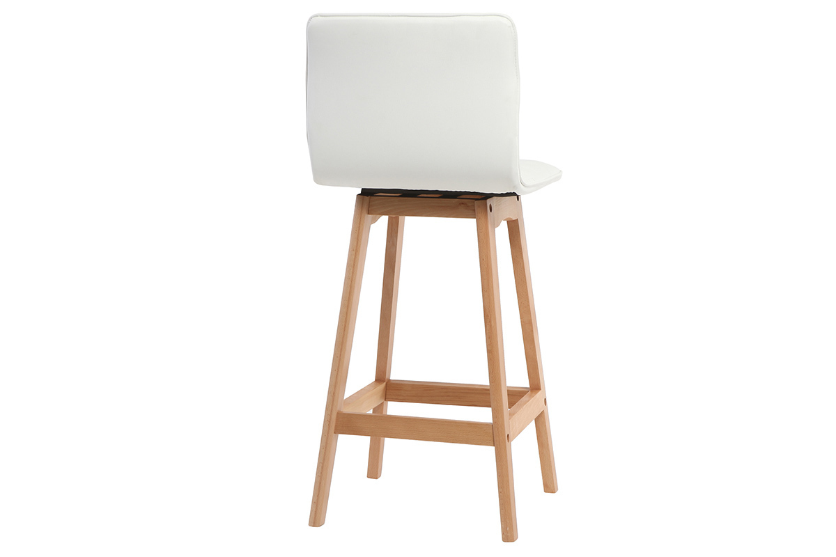 Tabouret de bar design bois et blanc 65 cm (lot de 2) EMMA