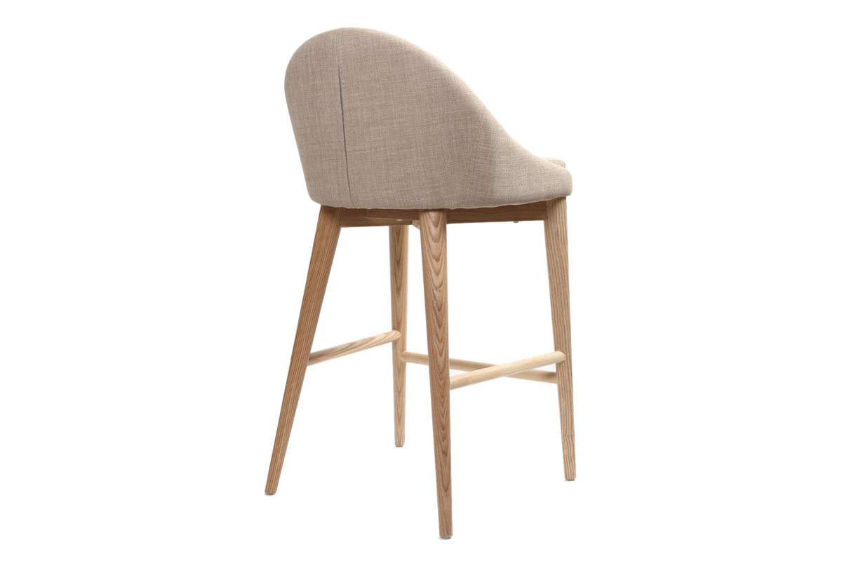 Tabouret de bar design en tissu beige et bois clair 65 cm DALIA