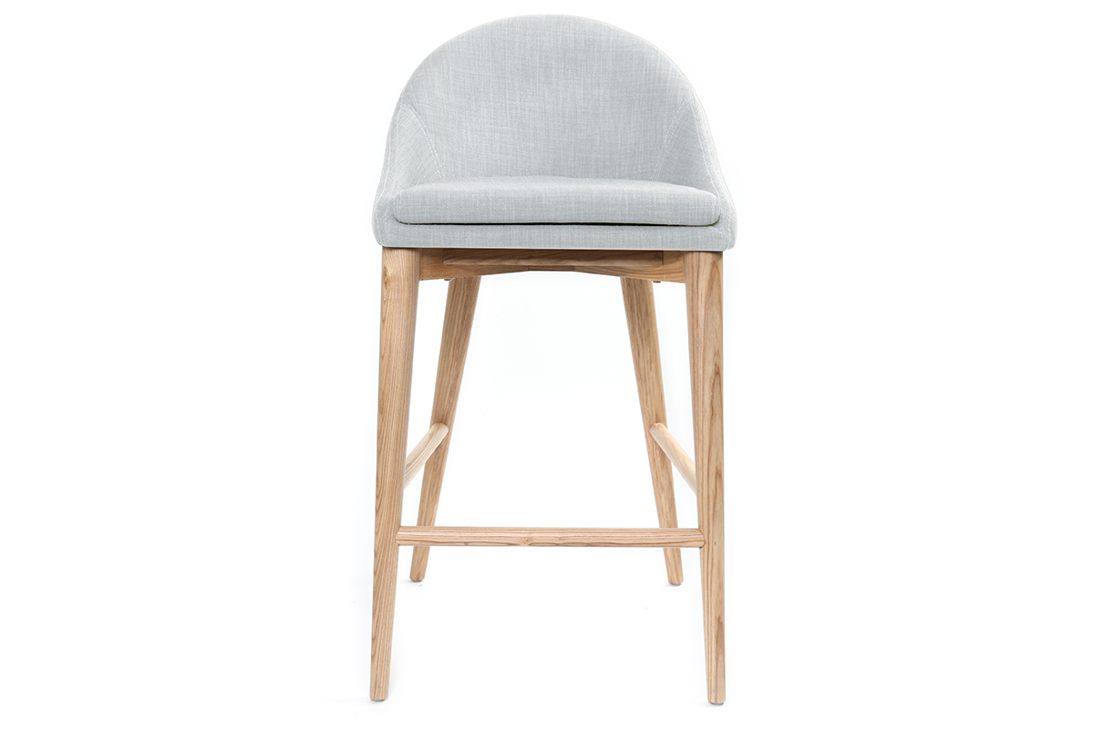 Tabouret de bar design en tissu gris et bois clair 65 cm DALIA