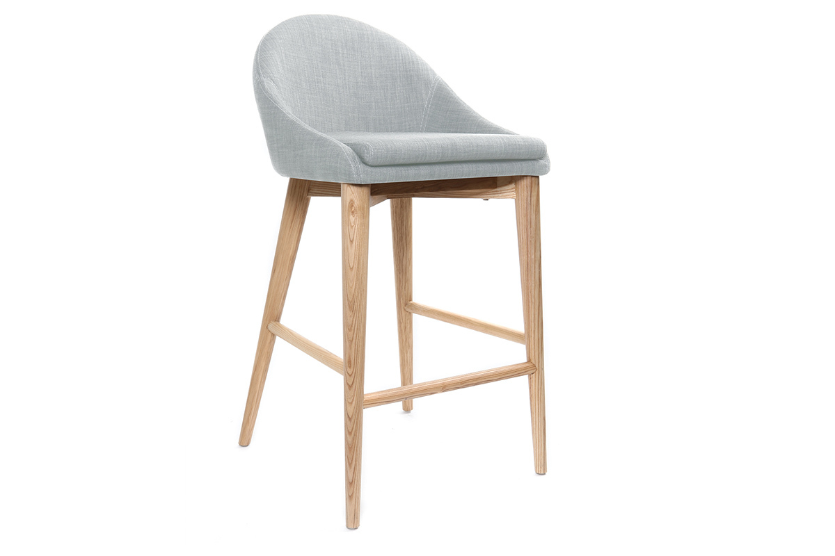 Tabouret de bar design en tissu gris et bois clair 65 cm DALIA