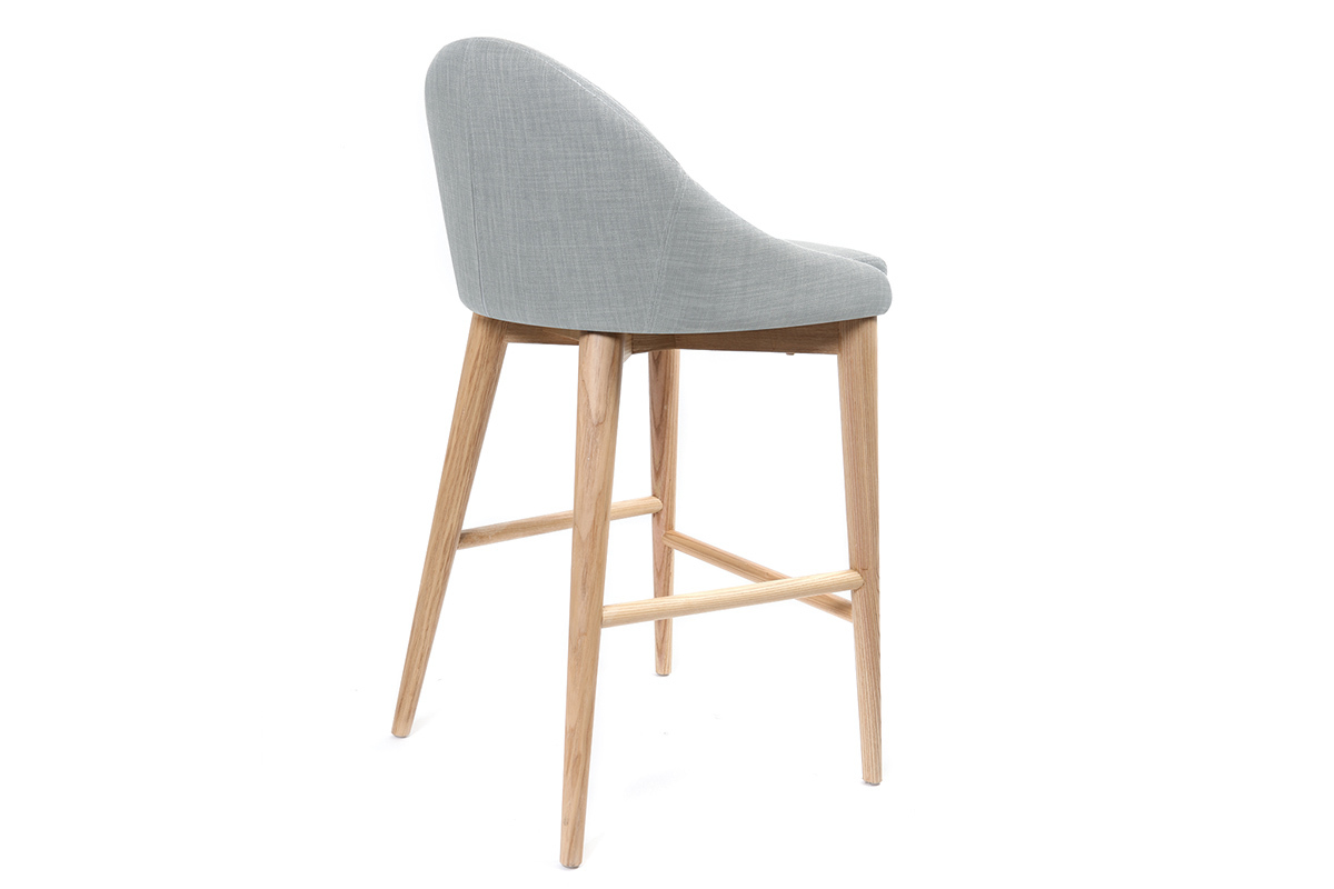 Tabouret de bar design en tissu gris et bois clair 65 cm DALIA