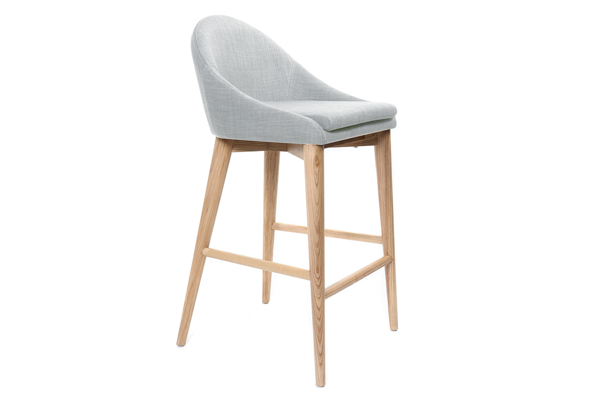 Tabouret de bar design en tissu gris et bois clair 65 cm DALIA