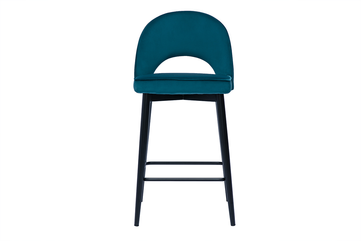 Tabouret de bar design en tissu velours gaufr bleu canard et mtal H69 cm BELLEROSE