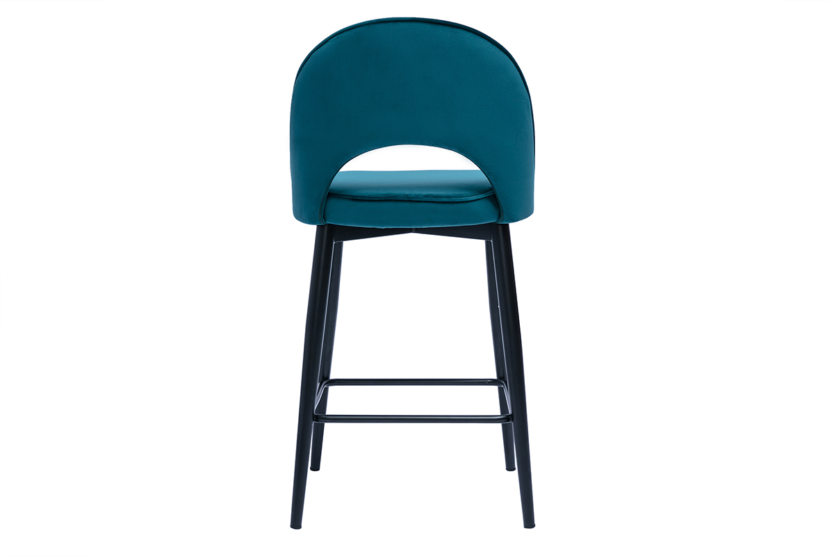 Tabouret de bar design en tissu velours gaufr bleu canard et mtal H69 cm BELLEROSE