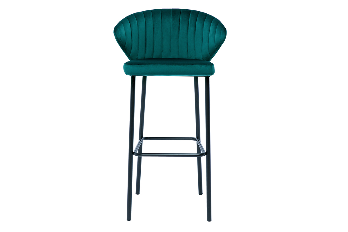 Tabouret de bar design en tissu velours gaufr bleu canard H78 cm DALLY