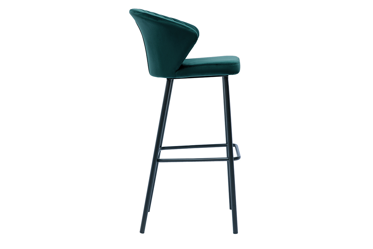 Tabouret de bar design en tissu velours gaufr bleu canard H78 cm DALLY