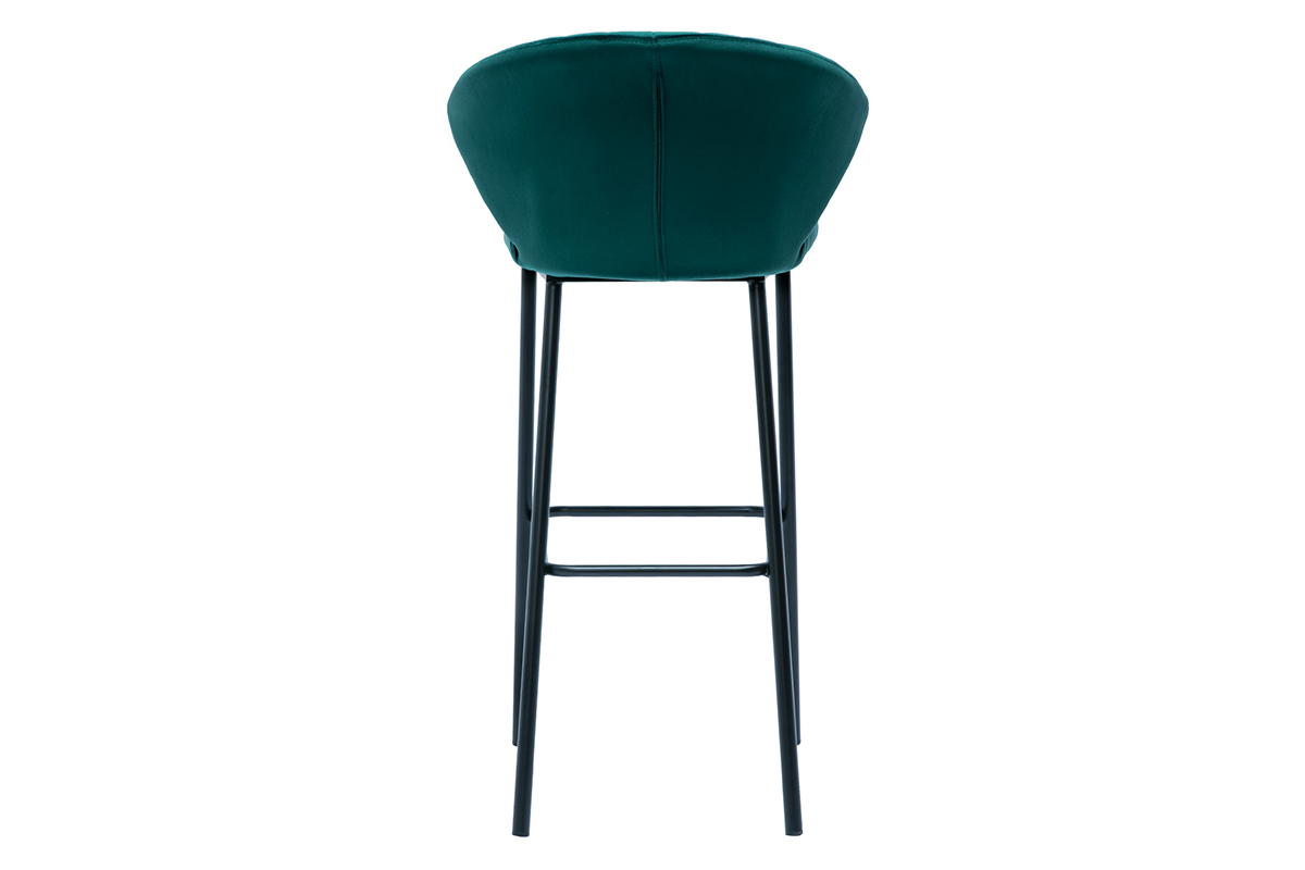 Tabouret de bar design en tissu velours gaufr bleu canard H78 cm DALLY