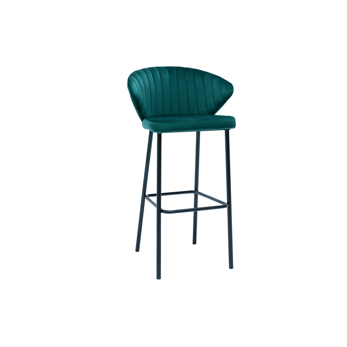 Tabouret de bar design en tissu velours gaufré bleu canard H78 cm DALLY