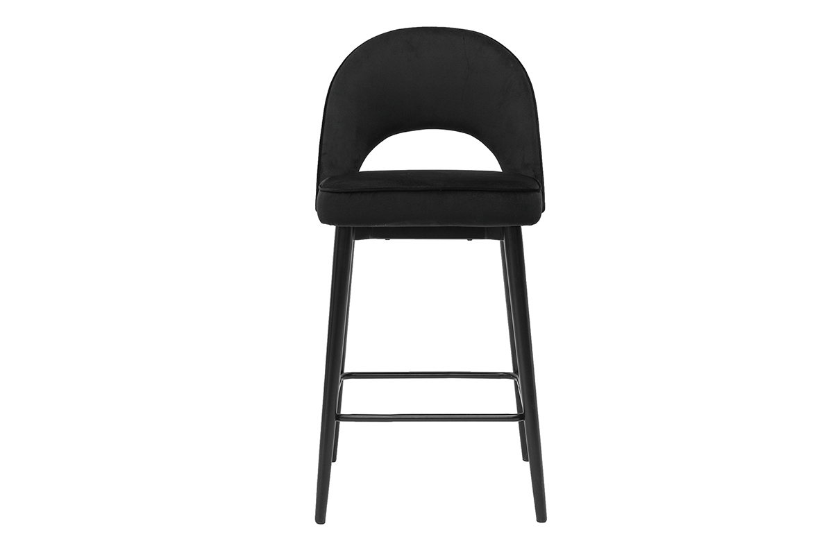 Tabouret de bar design en velours noir et mtal H69 cm BELLEROSE