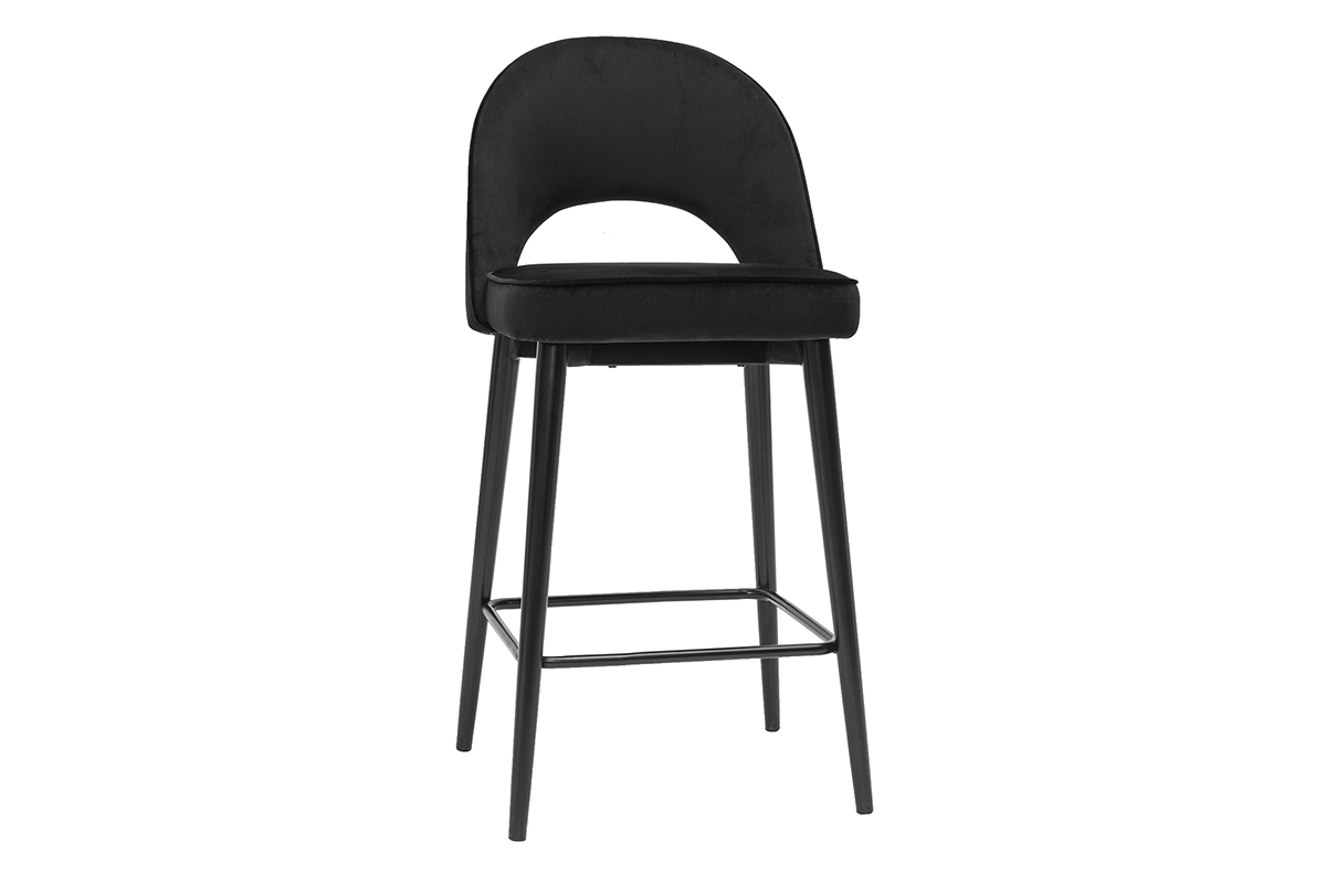 Tabouret de bar design en velours noir et mtal H69 cm BELLEROSE