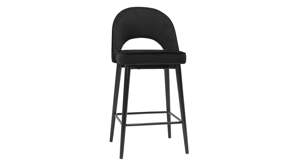 Tabouret de bar design en velours noir et mtal H69 cm BELLEROSE