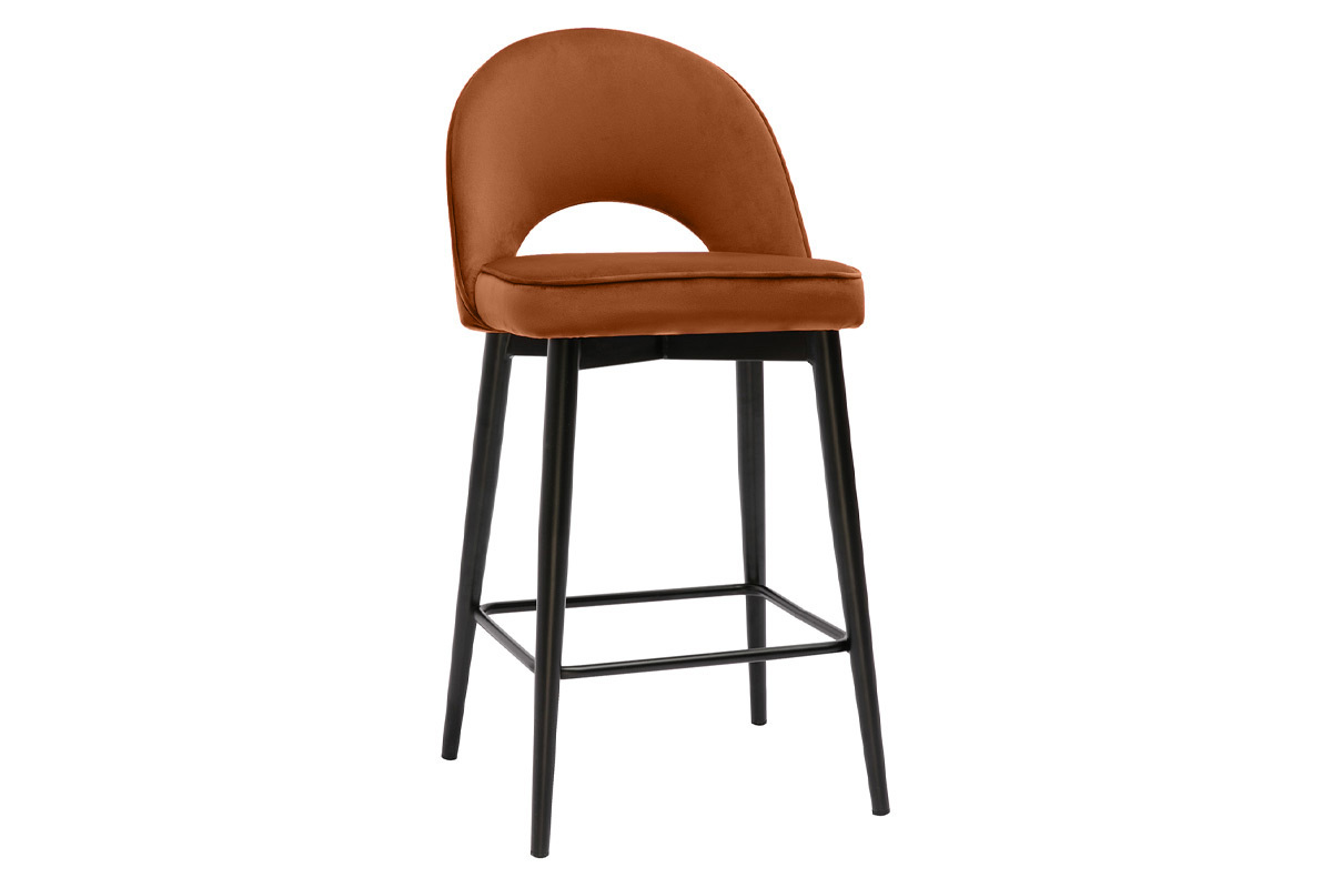 Tabouret de bar design en velours terre brle et mtal H69 cm BELLEROSE