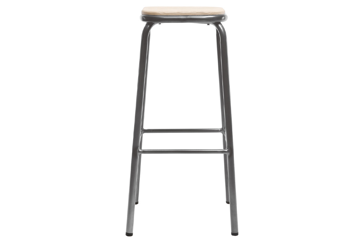 Tabouret de bar design inox bois clair H75 cm (lot de 2) MEMPHIS