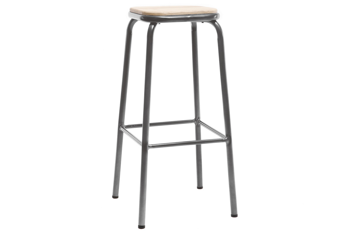 Tabouret de bar design inox bois clair H75 cm (lot de 2) MEMPHIS