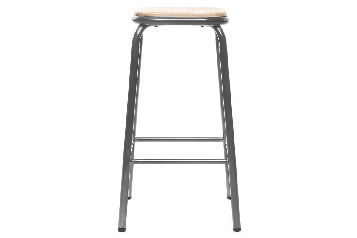 Tabouret de bar design inox et bois clair H65 cm (lot de 2) MEMPHIS