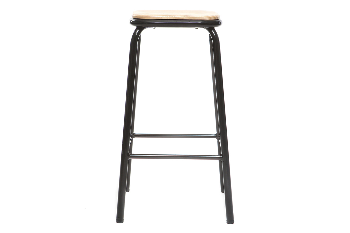 Tabouret de bar design noir et bois clair H65 cm (lot de 2) MEMPHIS