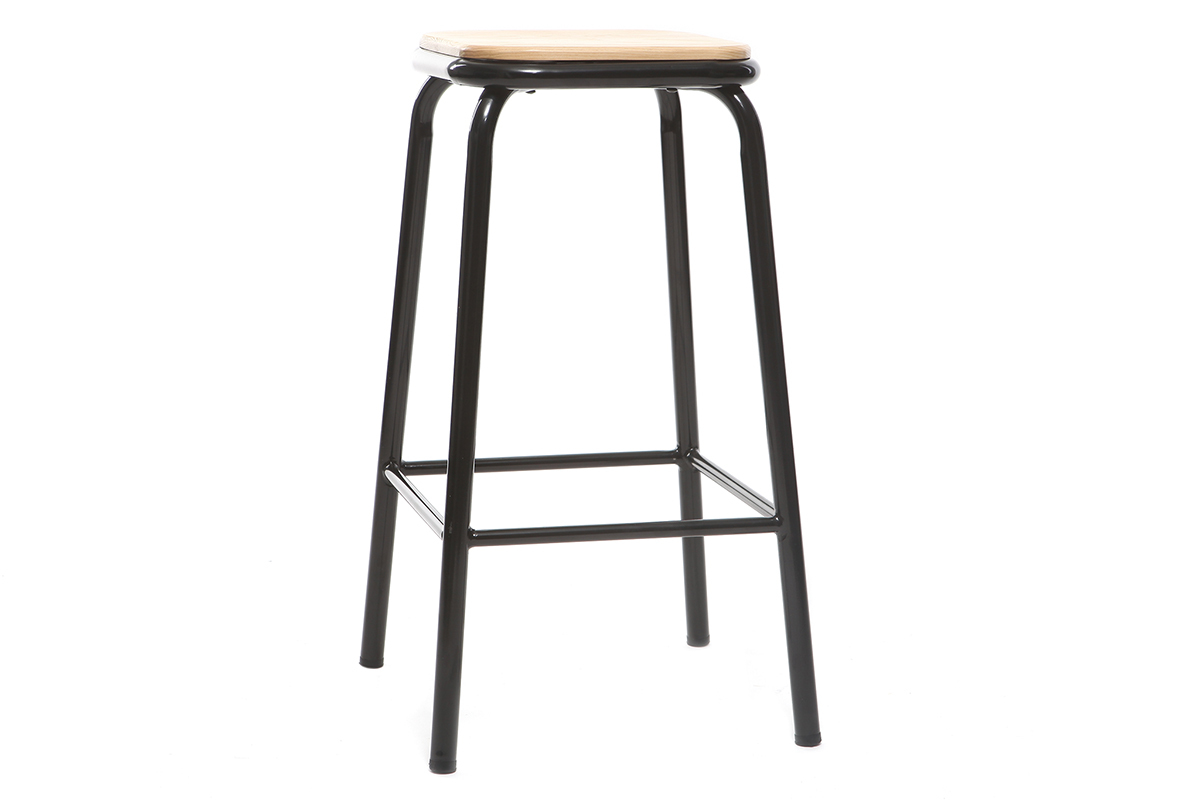 Tabouret de bar design noir et bois clair H65 cm (lot de 2) MEMPHIS