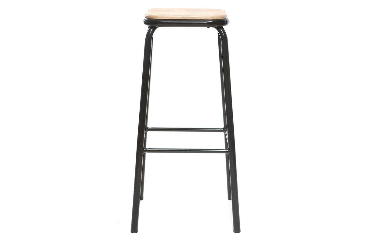 Tabouret de bar design noir et bois clair H75 cm (lot de 2) MEMPHIS