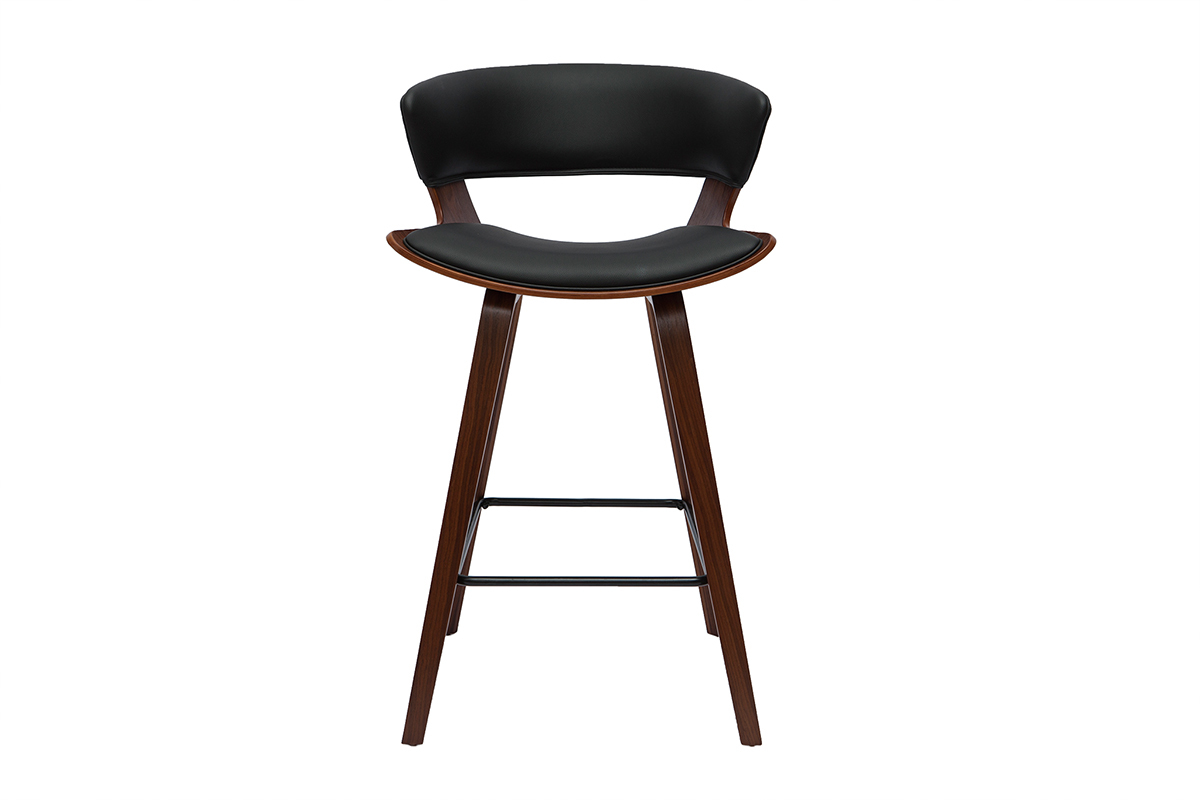 Tabouret de bar design noir et bois fonc H65 cm SYRAH