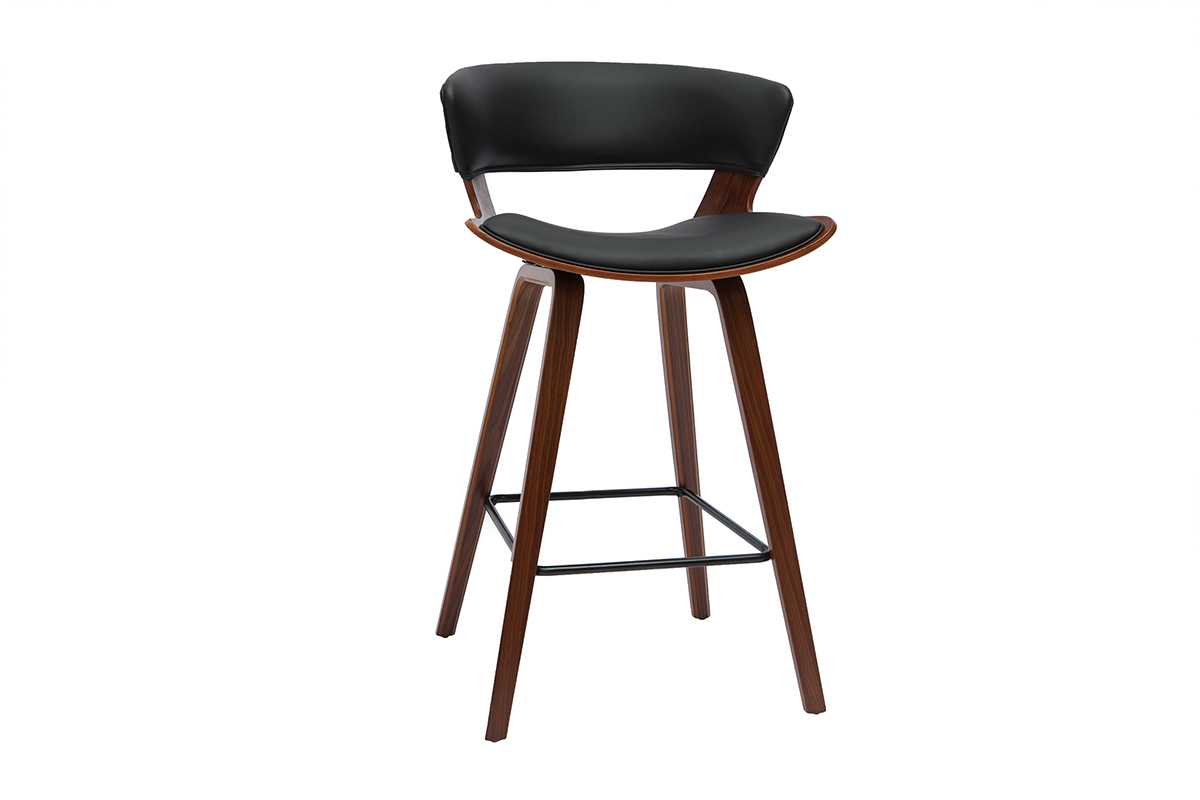 Tabouret de bar design noir et bois fonc H65 cm SYRAH