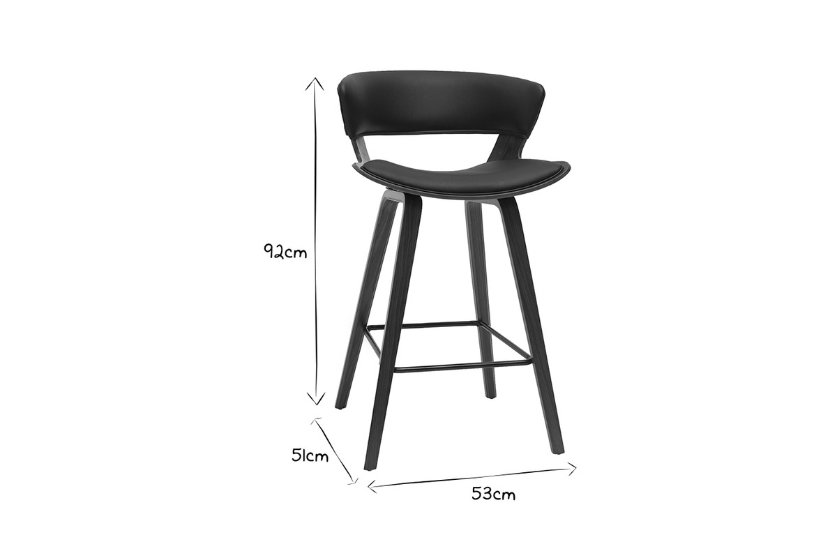 Tabouret de bar design noir et bois fonc H65 cm SYRAH