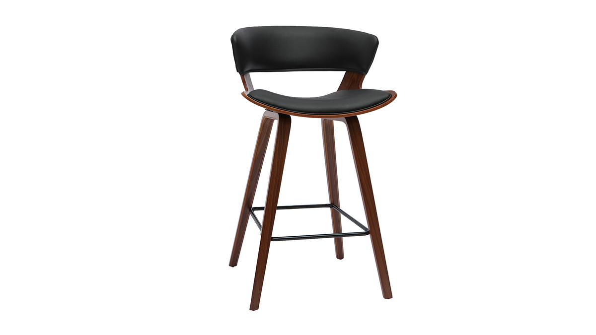 Tabouret de bar design noir et bois fonc H65 cm SYRAH