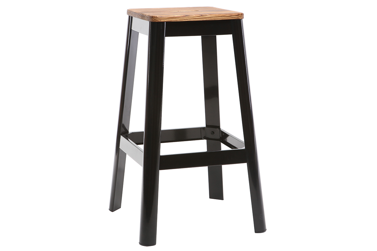 Tabouret de bar design noir et bois H75 cm NICK