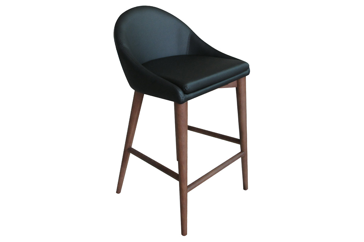 Tabouret de bar design noir et noyer 65 cm DALIA