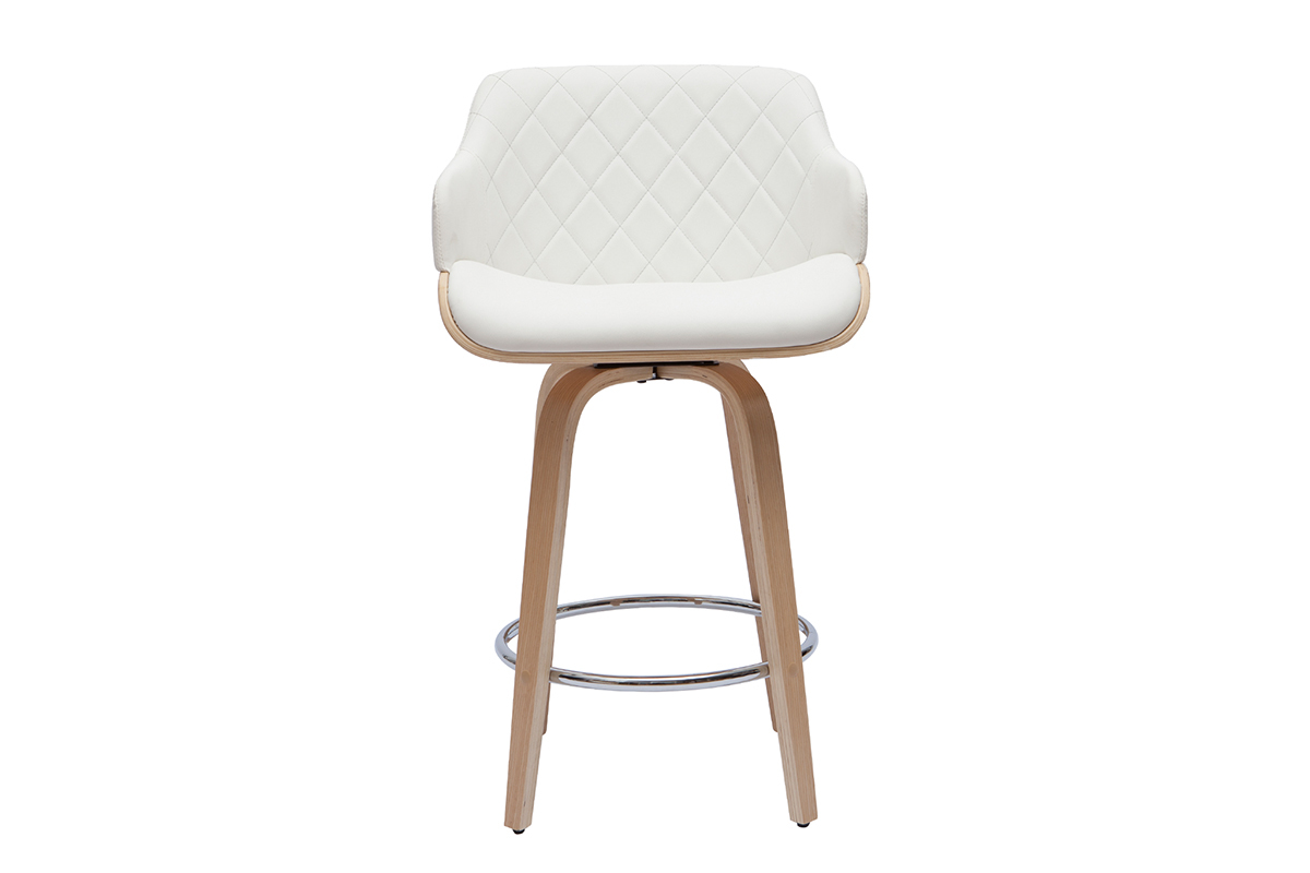 Tabouret de bar design pivotant 360 blanc et bois clair H65 cm LUCIEN